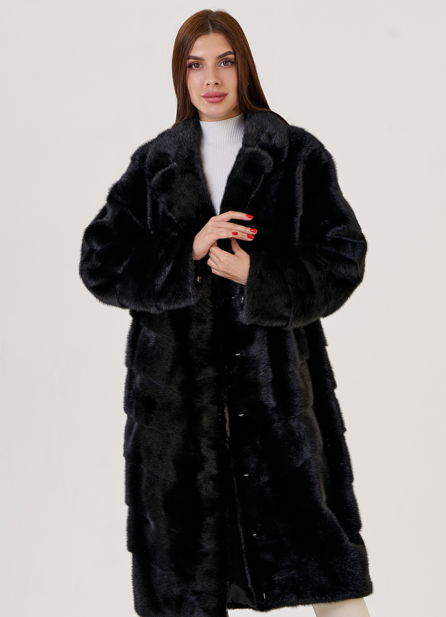 Длинная шуба из норки с английским воротником модель № 80031 универмаг малина