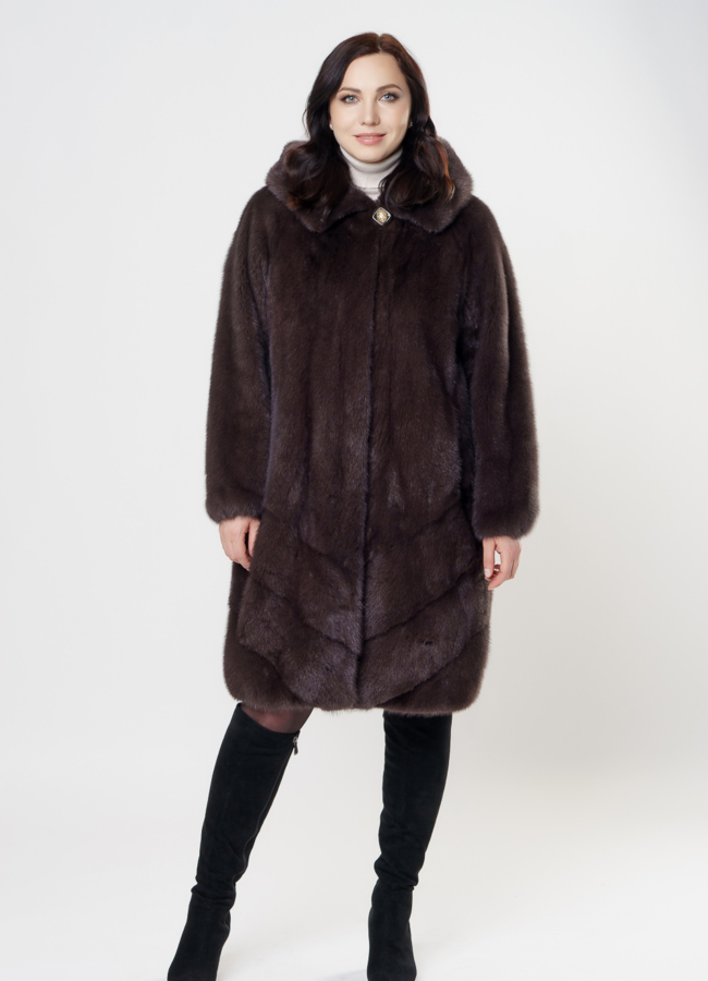 фото Шуба из норки с капюшоном модель № S-1007