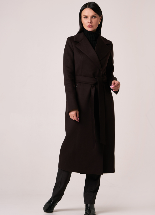 Длинное пальто с английским воротником модель № 070 меха малина