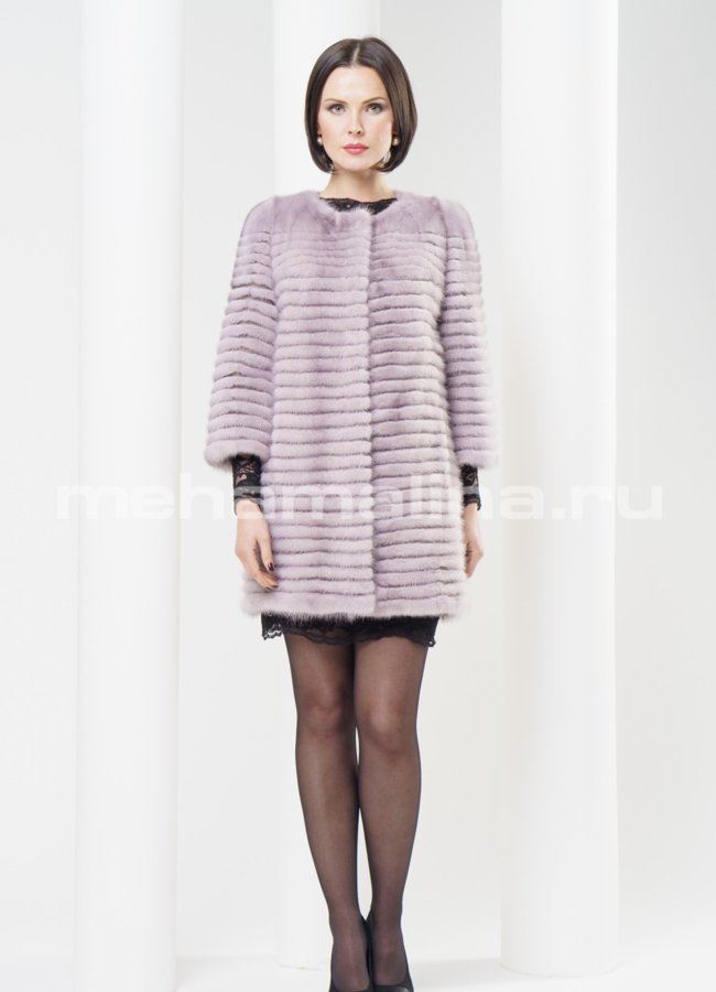 Шуба норка, поперечка модель № S-325 меха малина