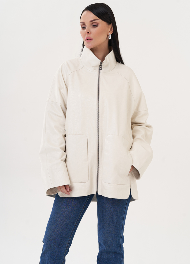 Удлиненная куртка из натуральной кожи белого цвета модель № 27139 универмаг малина Удлиненная куртка из натуральной кожи белого цвета модель № 27139 универмаг малина