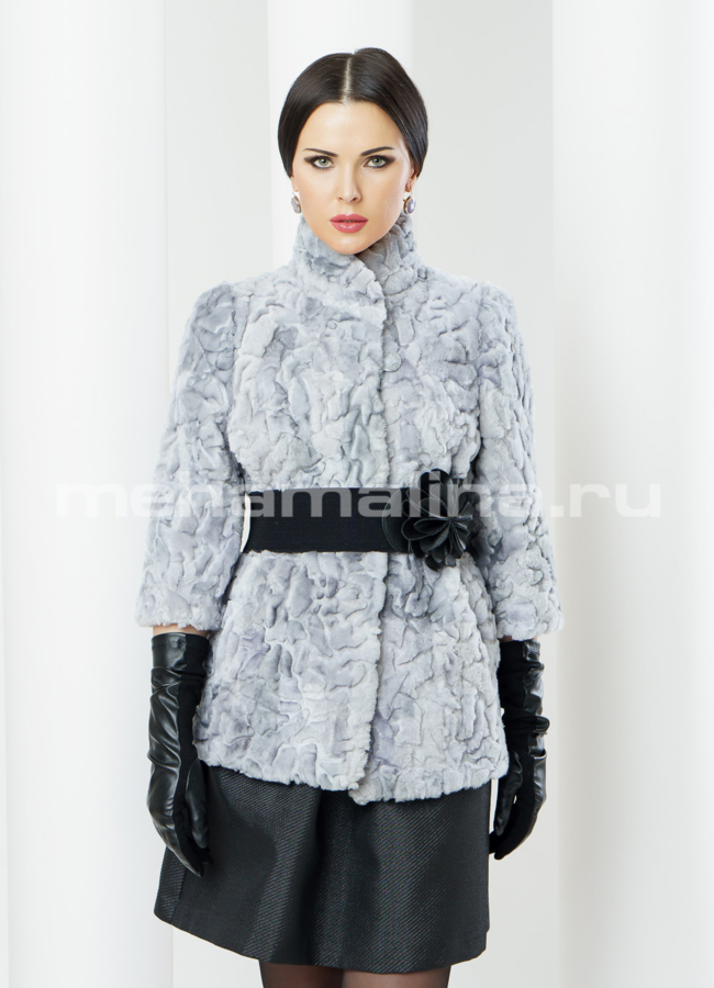 Шуба из мутона модель № S-373 меха малина