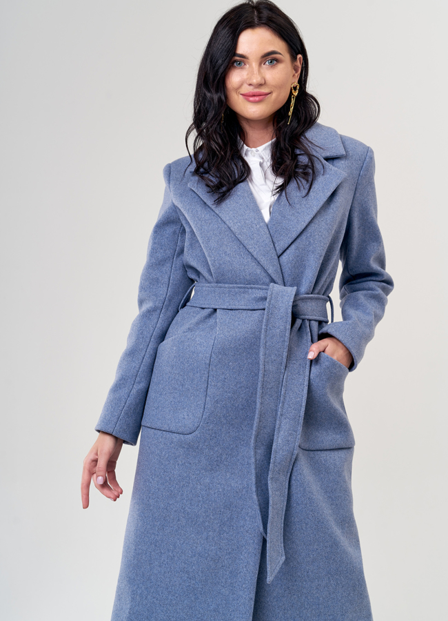 Пальто женское голубого цвета модель № 8005 универмаг малина