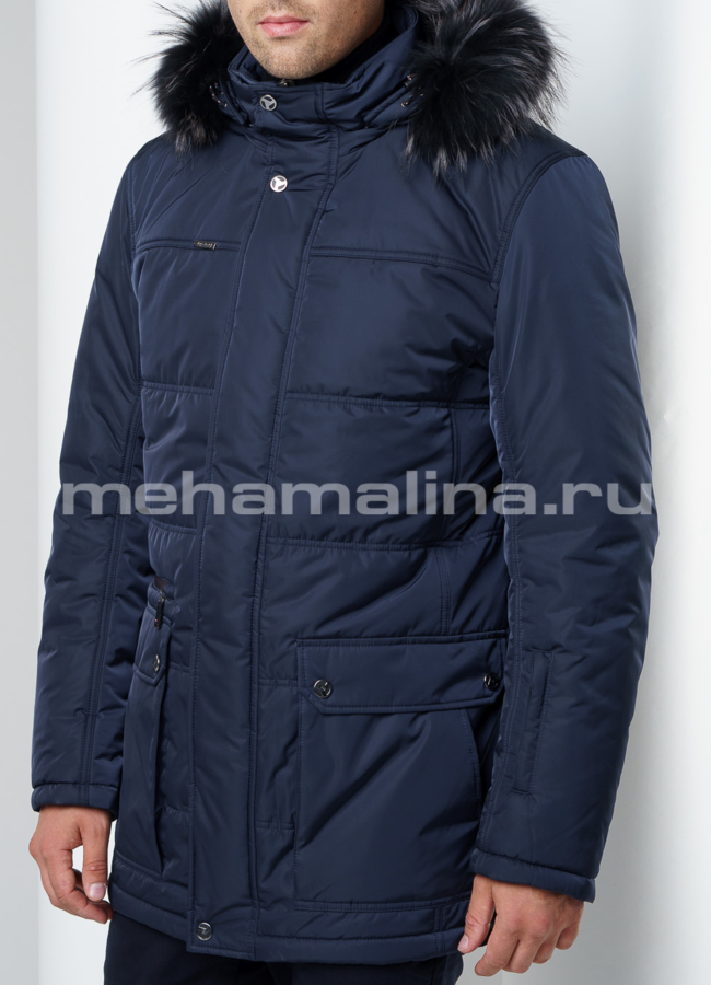 Куртка синего цвета модель № KM-33 меха малина