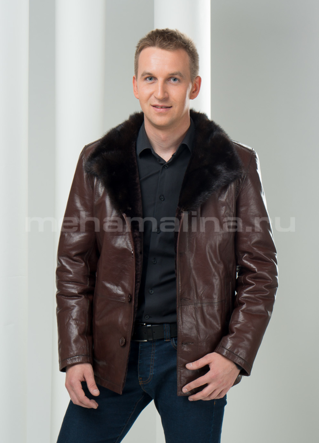 фото Дубленка на пуговицах, коричневая модель № DM-64