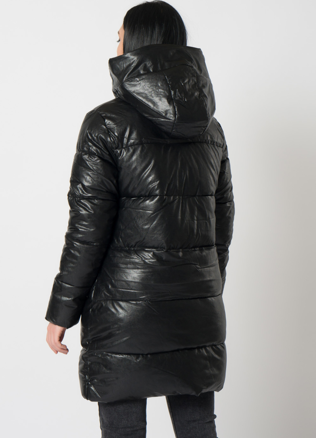 Пуховик из эко кожи модель № 2123-1 в кредит