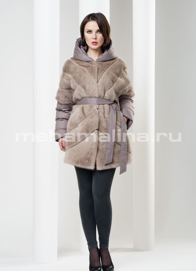 Шуба/жакет из норки комбинированая модель № S-190 универмаг малина