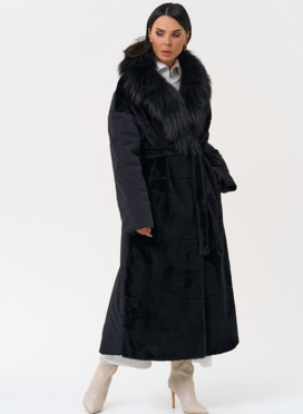 Комбинированное женское зимнее пальто в черном цвете