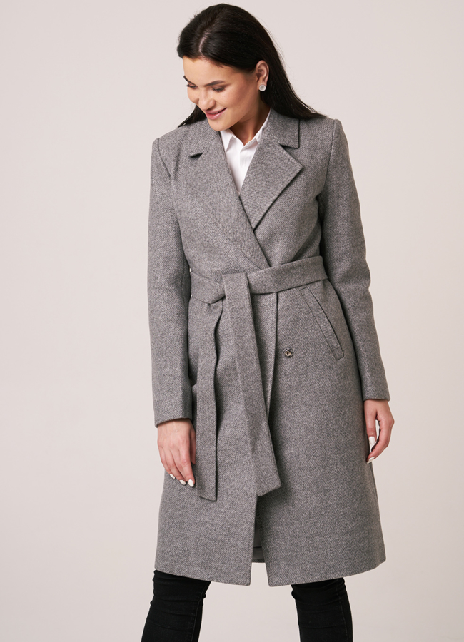 фото Женское пальто на поясе с английским воротником модель № 5512