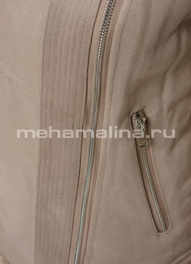 Укороченная дубленка бежевого цвета на молнии модель № 9180 универмаг малина
