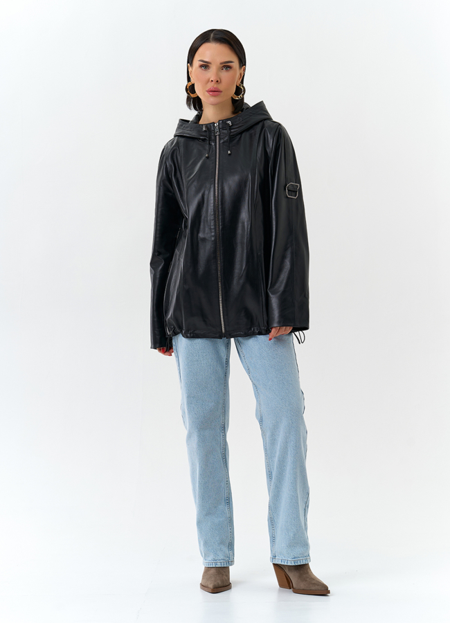 Женская куртка из натуральной кожи с капюшоном модель №  в рассрочку