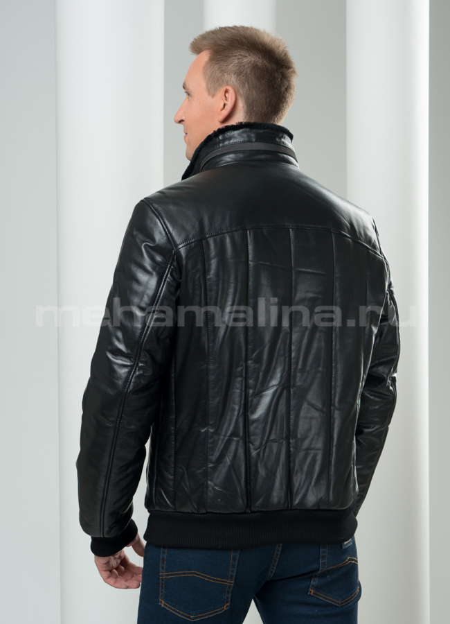 Кожаный пуховик на резинке модель № ПМ-50 в кредит