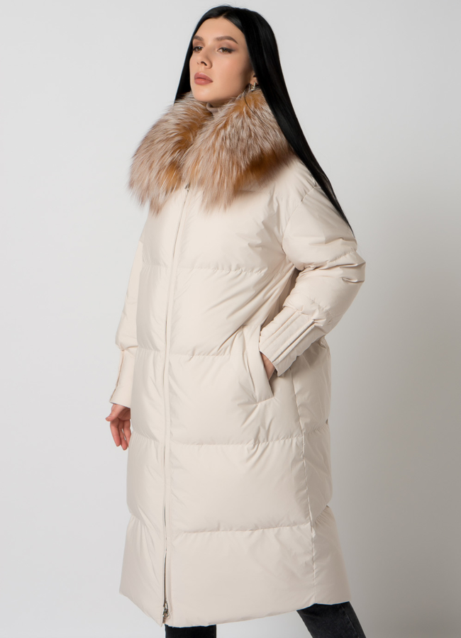 Длинный пуховик с мехом модель № 2310-1 универмаг малина