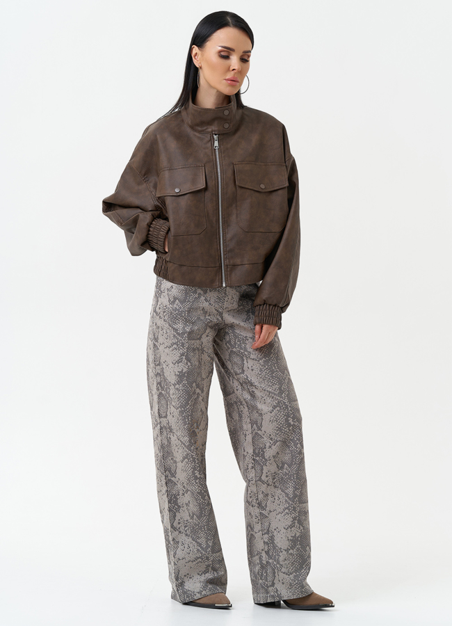 Куртка бомбер из эко кожи с воротником стойкой модель № 30378 в кредит