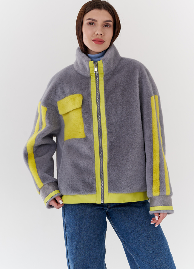 Женское пальто в стиле спорт-шик модель № 24122 меха малина