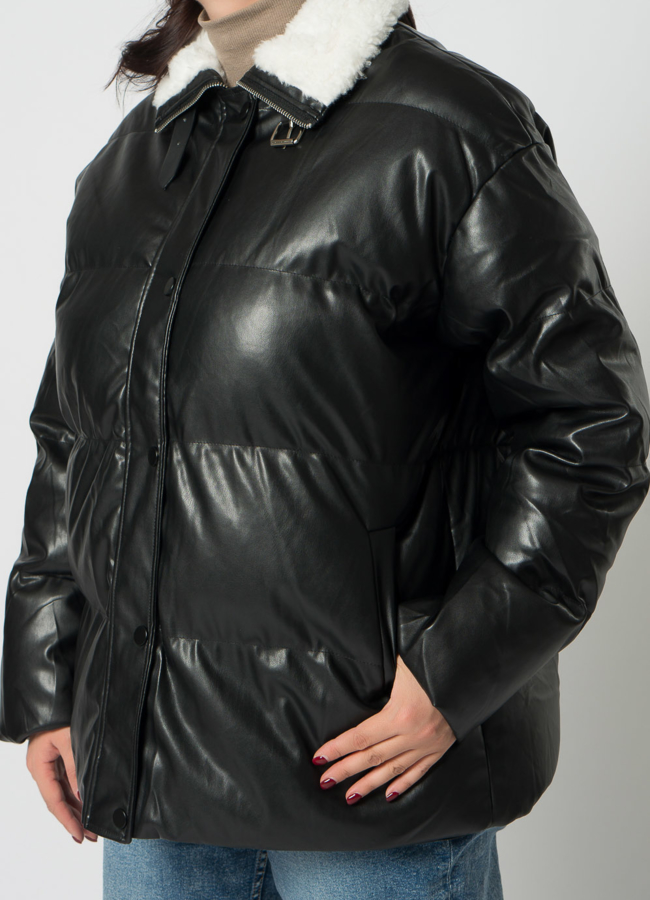 Куртка из эко кожи черного цвета с воротником стойкой модель № 21712 универмаг малина