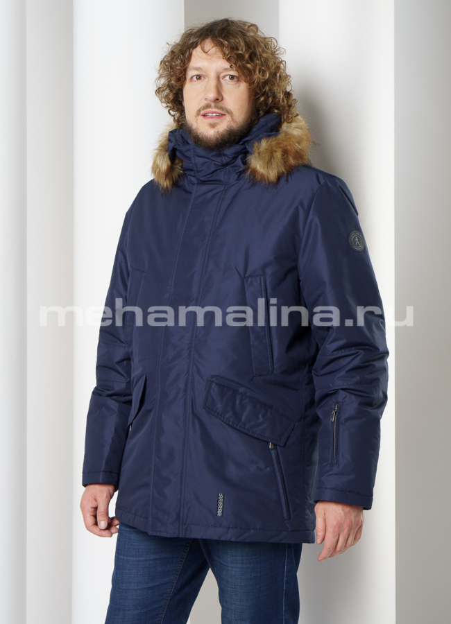 Куртка синего цвета с капюшоном  модель № KM-80 универмаг малина