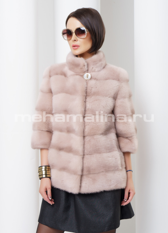 Светлая шуба из норки модель № S-450 меха малина