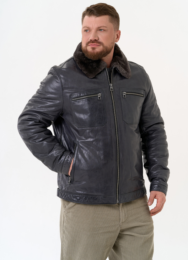 Куртка из натуральной кожи с отделкой из овчины модель № 31423 универмаг малина