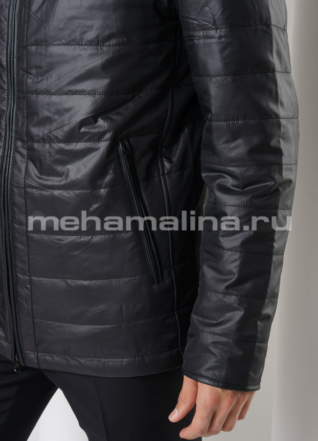 Утепленная куртка из эко кожи черного цвета на молнии модель № 1919 универмаг малина
