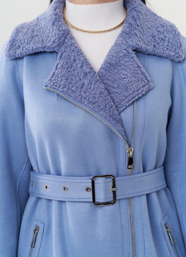 Дубленка из эко замши с английским воротником модель № 26728 универмаг малина