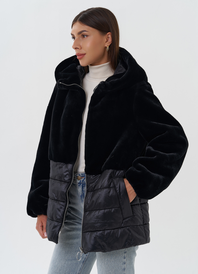 Комбинированный пуховик с шерстью модель № 27654 универмаг малина