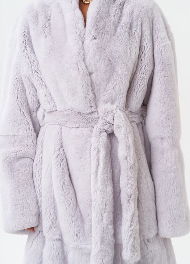 Длинная шуба из меха кролика модель № 28883 универмаг малина