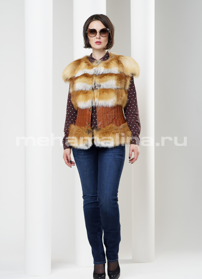 Жилет из лисы с кожей модель № M-46 универмаг малина