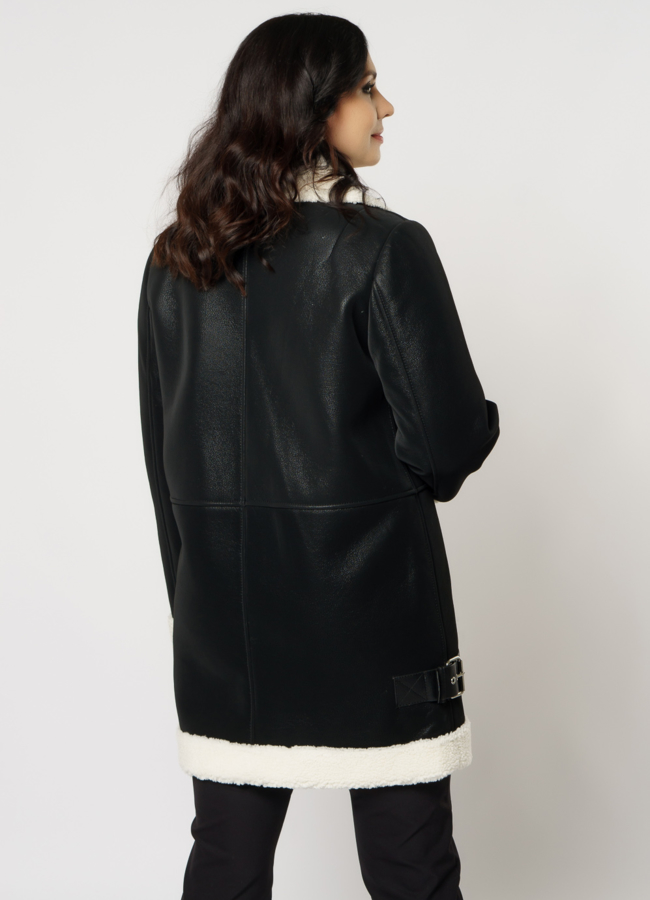 Женская дубленка с отложным воротником на молнии модель № 18812 в рассрочку