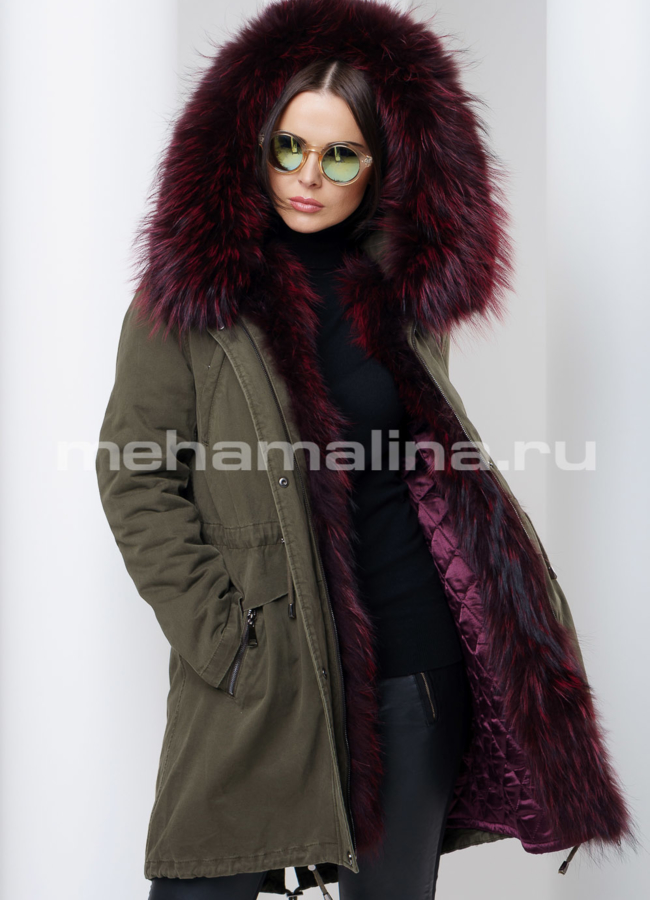 Парка женская модель № П-95 меха малина