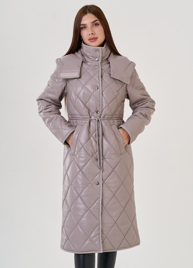 Женский пуховик-парка из эко кожи Malina Siberian  модель № 23368 меха малина