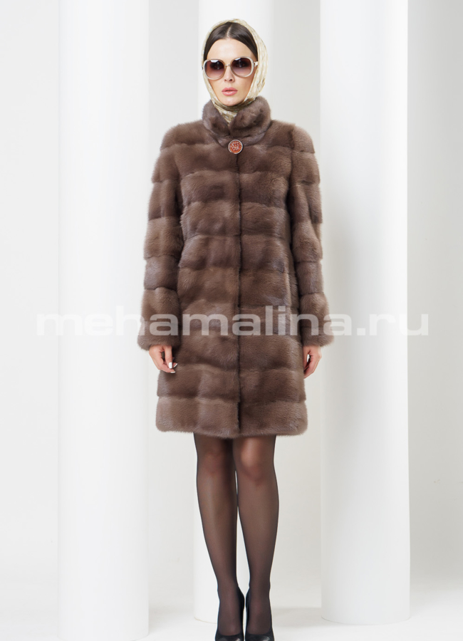 Шуба норка, воротник стойка, цвет соболь модель № S-338 в рассрочку