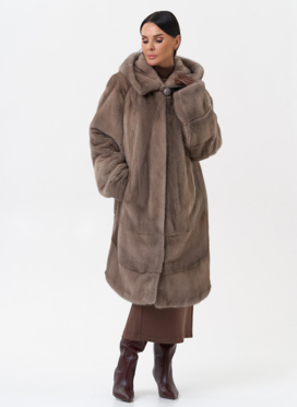 Норковая шуба с капюшоном 