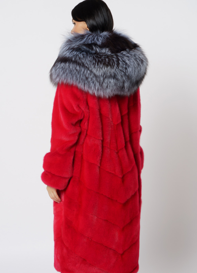 Шуба из норки красного цвета модель № 21687 универмаг малина