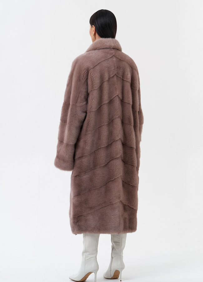 фото Норковая шуба пудрового цвета модель № 29256