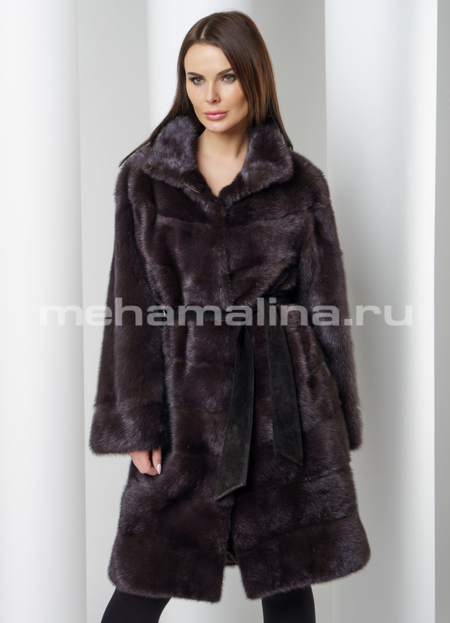 Норковая шуба цвет шоколад модель № S-560 универмаг малина