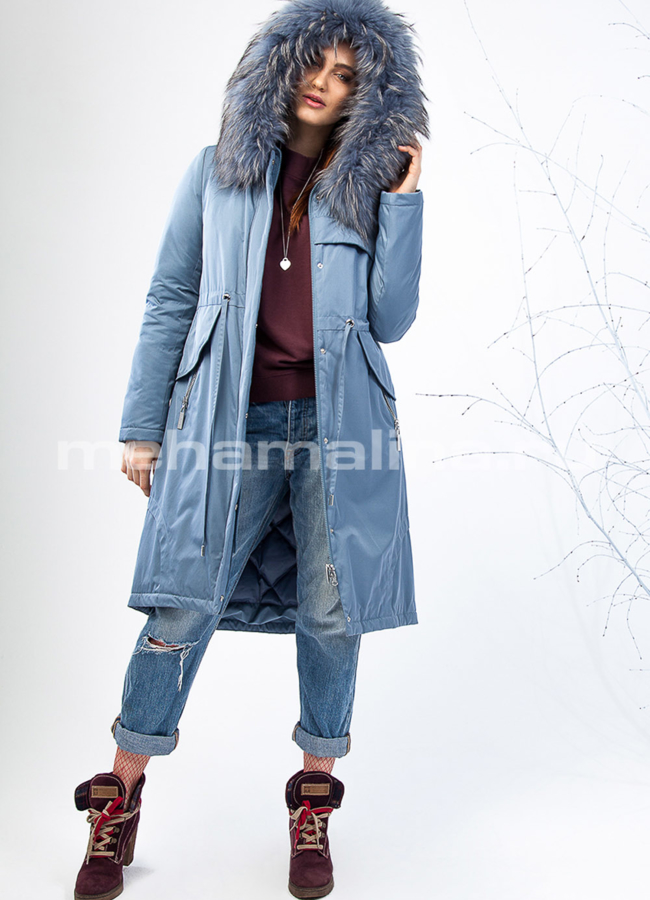 Тканевый удлиненный пуховик модель № П-194 универмаг малина