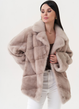 Укороченная шуба из меха норки с английским воротником