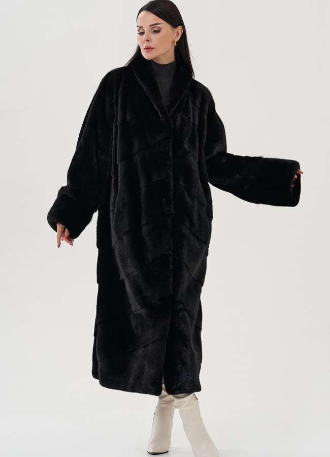 Черная шуба из скандинавской норки модель № 24968 универмаг малина