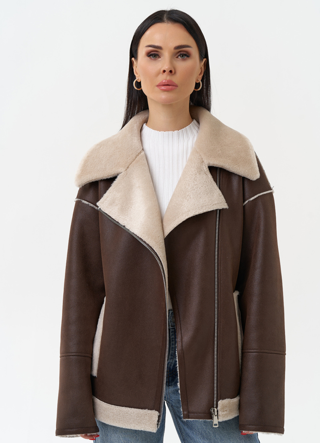 Женская дубленка из эко замши  модель № 29985 универмаг малина