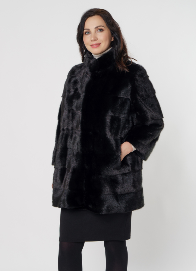 Норковая шуба трансформер со стойкой черного цвета модель № 2105 универмаг малина