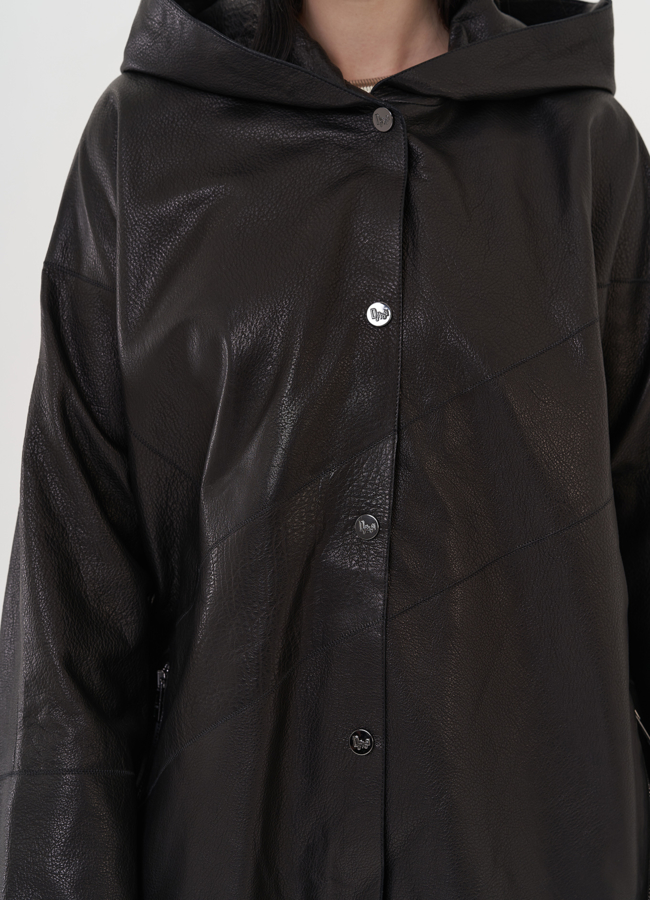 Удлиненная куртка из натуральной кожи с капюшоном модель № 27144 универмаг малина