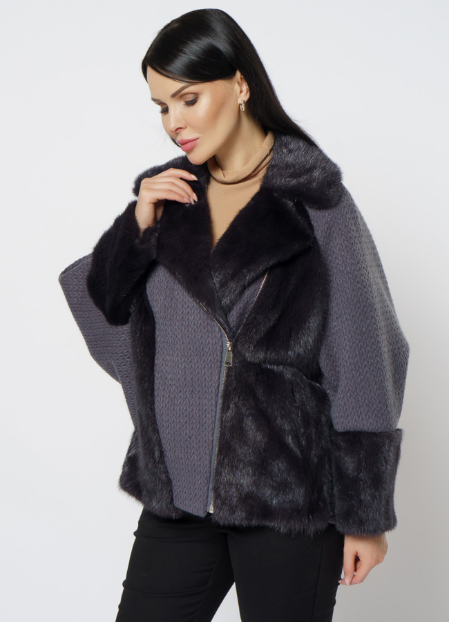 Укороченное пальто с мехом модель № 1903 меха малина