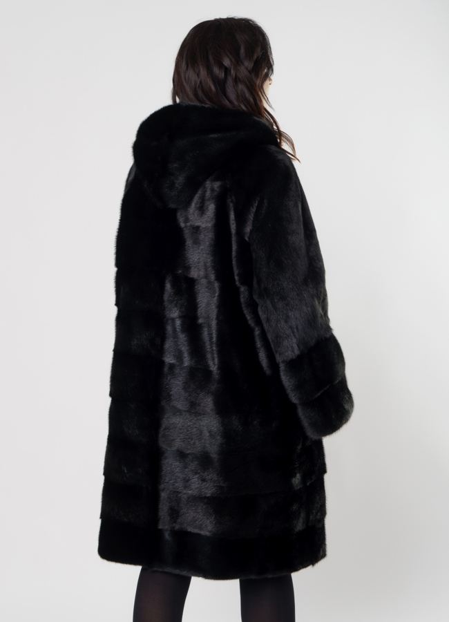 Норковая шуба поперечная с капюшоном модель № 8010 в кредит