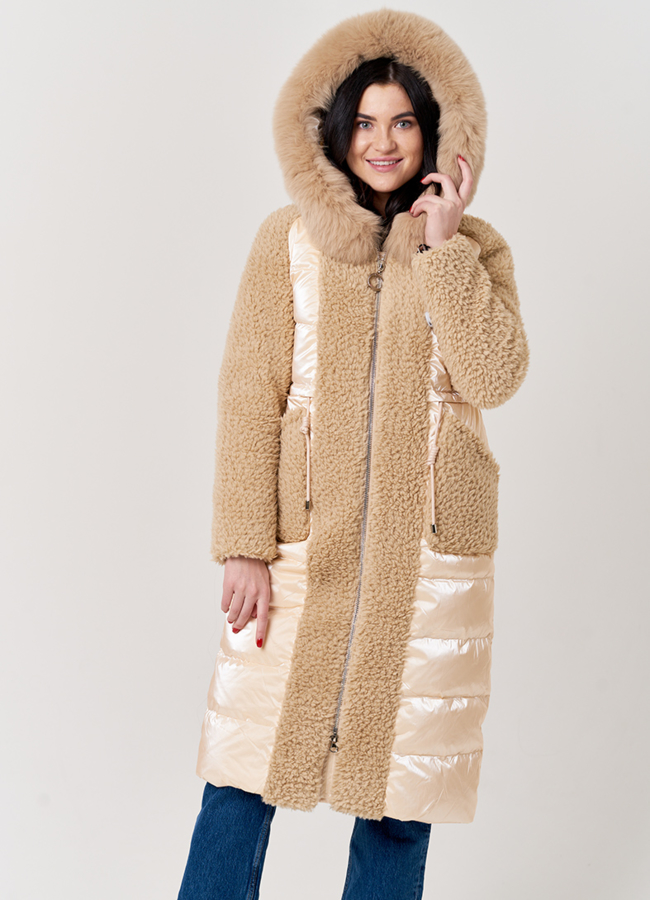 Пуховик с эко мехом модель № 19247 меха малина