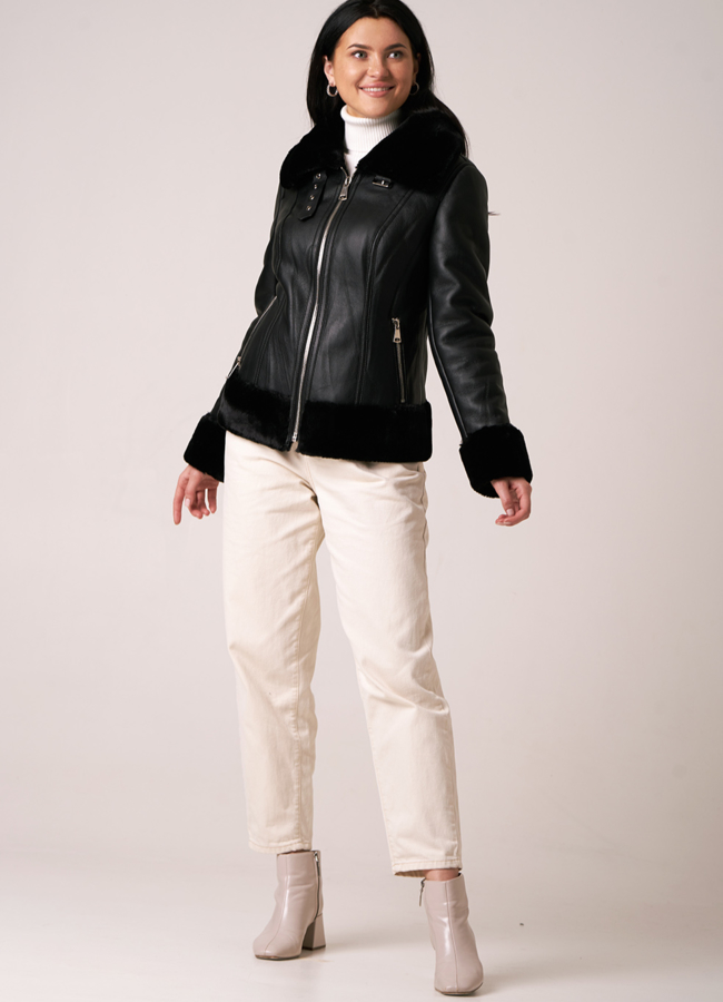 Дубленка из эко кожи черного цвета модель № 20322 универмаг малина