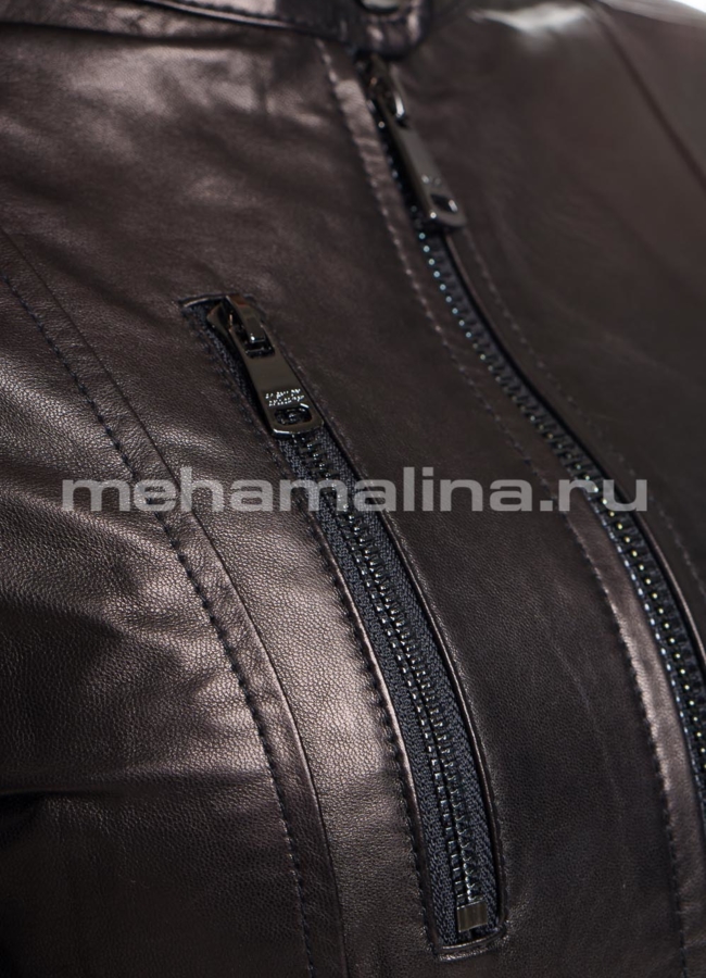 Черная кожаная куртка модель № K-404 универмаг малина