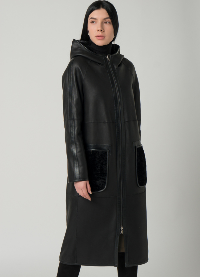 Двустороння женская дубленка из астрагана  модель № 22236 меха малина