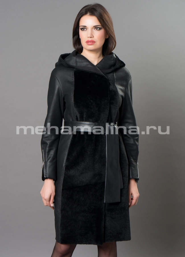 Дубленка премиум модель № D-238 меха малина