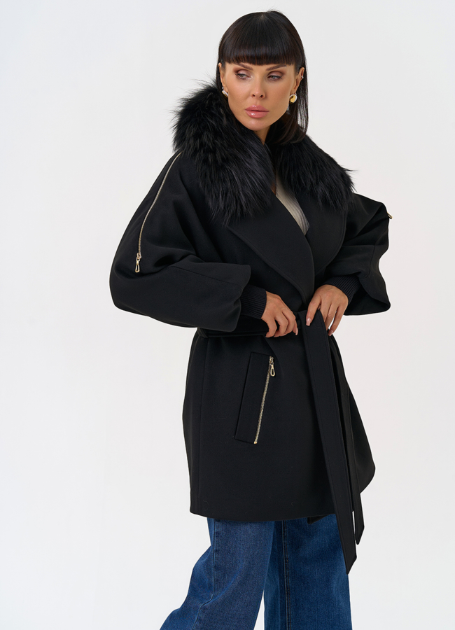 Утепленное женское пальто с английским воротником из меха лисы модель № 31551 универмаг малина Утепленное женское пальто с английским воротником из меха лисы модель № 31551 универмаг малина